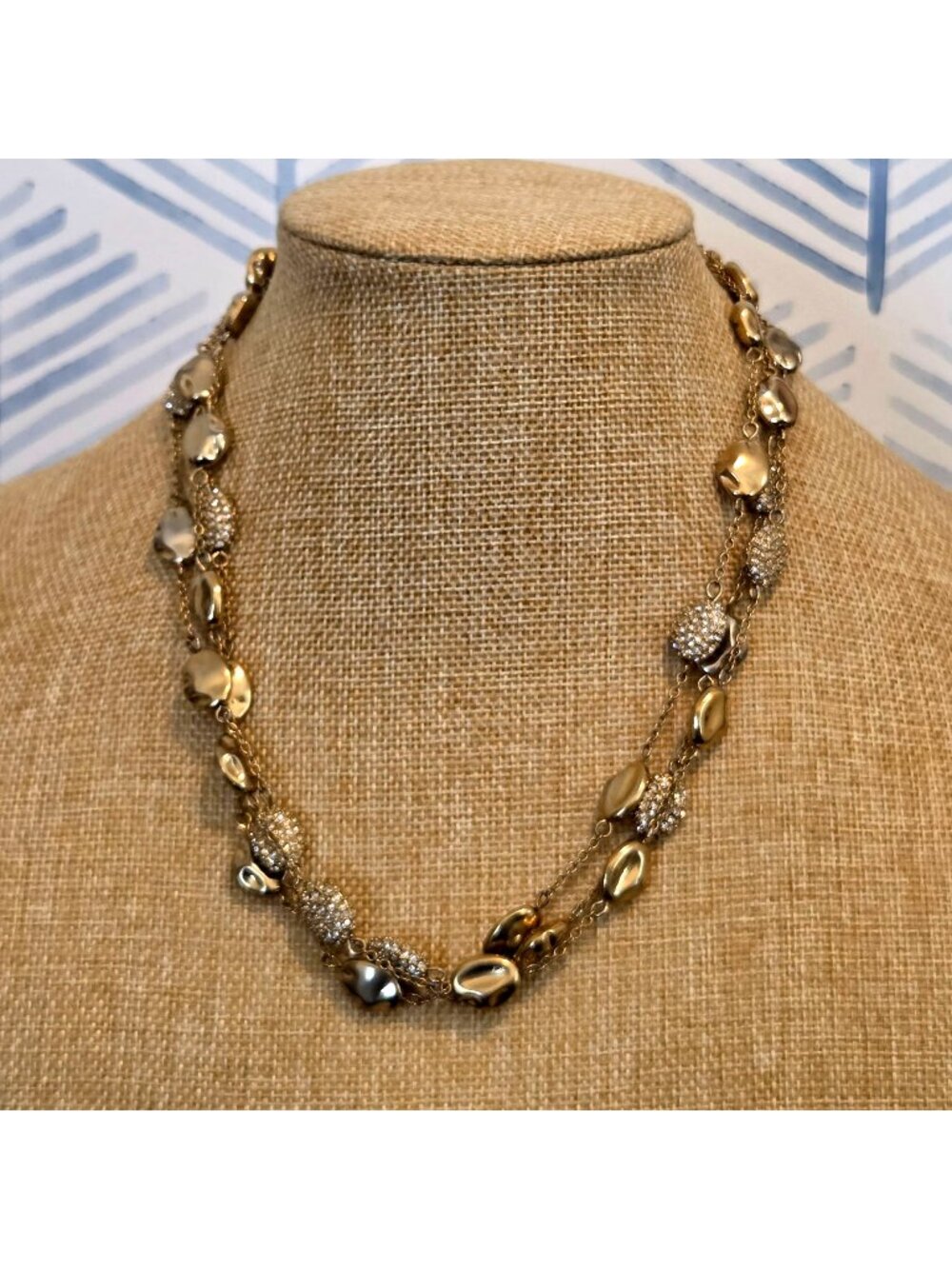 Chico's Gold Tone Rhinestone Station Multi-Strand 18" Necklace